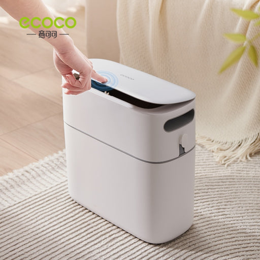 ECOCO 12L Smart Bathroom Trash Can Automatic Bagging Trash Can Narrow Smart Waterproof Garbage Bin Smart Home Kitchen Accessary