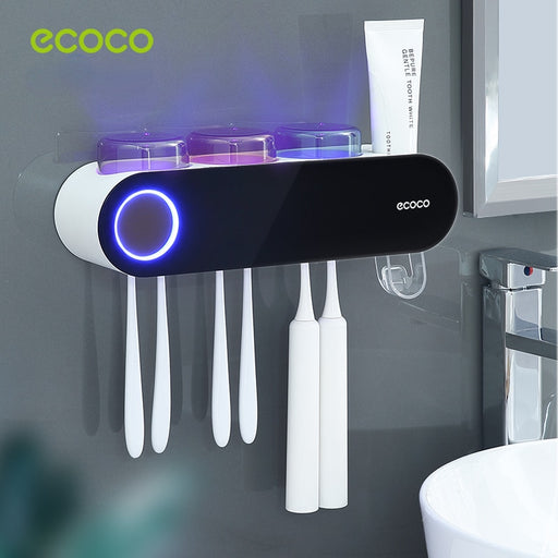 ECOCO Toothbrush Sterilizer UV Holder Toothpaste Dispenser Bathroom Toothbrush Storage Box Multi-function Storage Holder