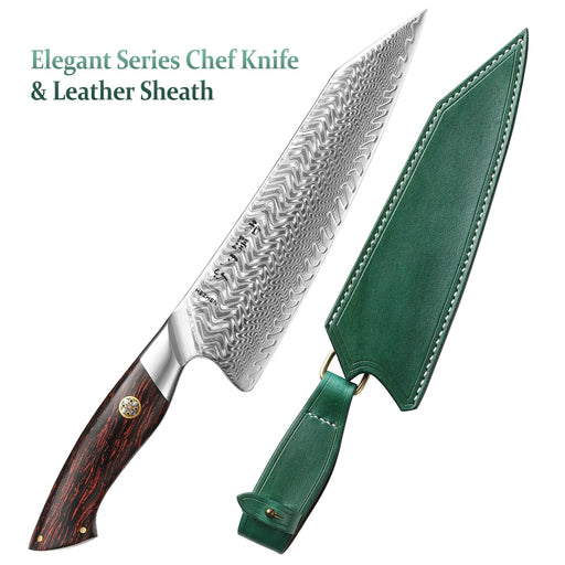HEZHEN 8.3 Inch Chef Knife 73 Layers Damascus Steel Kitchen Knife Cooking Cutlery Powder Steel 14Cr14MoVNb Core Kitchen Tools with leather sheath