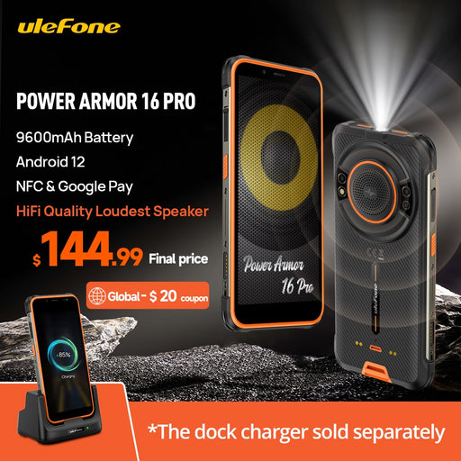 Ulefone Power Armor 16 Pro 9600mAh Rugged Waterproof Smartphone 64G ROM Android 12 NFC Rugged Phone 2.4G/5G WiFi Global Version