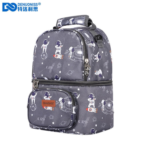 DENUONISS Lunch Bag Double Lunch Boxes For Kids Space Print Thermal Backpack Insulated Bag For Food Outdoor Picnic Bag