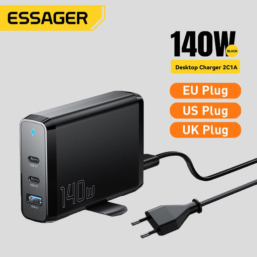 Essager GaN 140W Desktop Charger Quick Charge 4.0 QC 3.0 PD Type C USB Fast Charging Station For MacBook Samsung iPhone Laptop