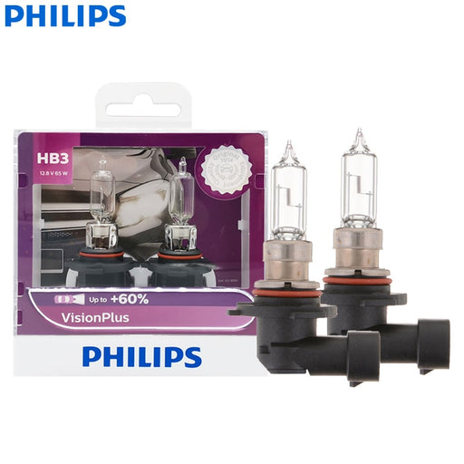 Philips 9005 HB3 VisionPlus 12V 65W P22d Halogen Car Headlight VP +60% More Bright Light Auto Lamp Original Bulb 9005VPS2, 2X Default Title
