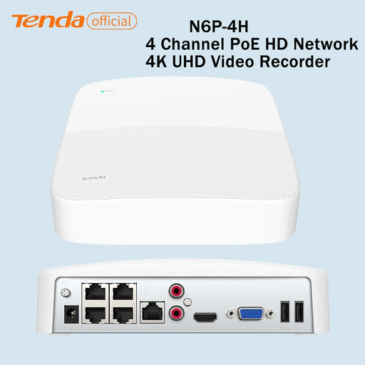 Tenda 8 Channel 4 Channel PoE 4K UHD Network Video Recorder NVR 250m Long-Distance H.265 Video Compression 10TB Capacity App China None 4CH|EU Plug