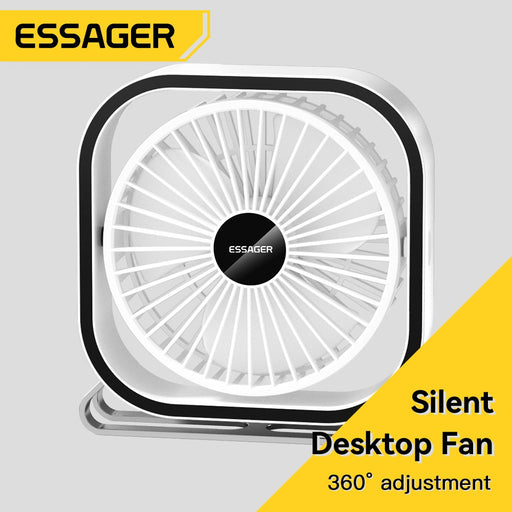 Essager Type-c Desktop Fan 360° Rotation Adjustment Rechargeable Portable Fan 3 Speed Quiet Cooling Fans For Home Office Outdoor