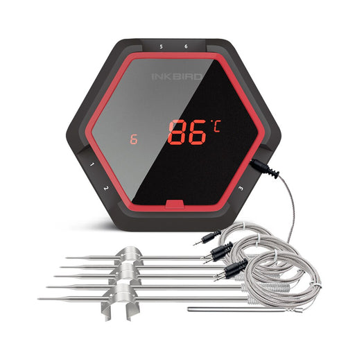 INKBIRD Grill Thermometer IBT-6XS with Storage Box 1000mAh Li-Battery&amp;USB Charging Cable Timer&amp;Alarm 6 Probes Thermometer China 6XS Red