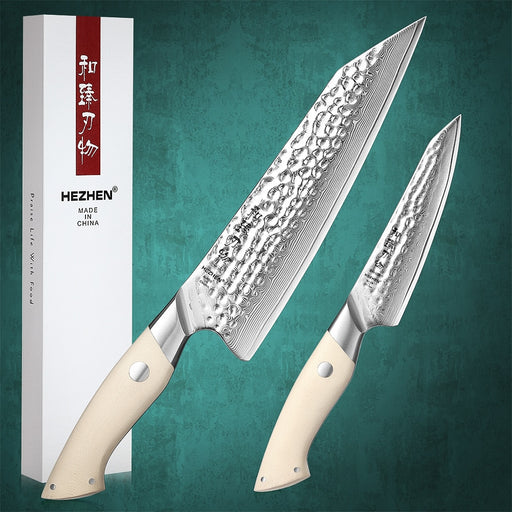 HEZHEN 2PC Knife Set Chef Knife &amp; Utility Knife 67 Layers Damascus Steel Kitchen Knives Cooking Tools Cutlery Default Title