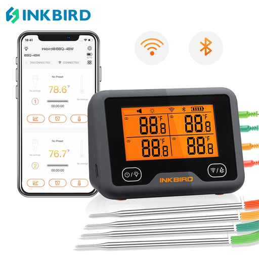 INKBIRD IBBQ-4BW Wi-Fi&amp;Bluetooth Grill Thermometer with 4 Probes Temp Graph Timer Temp Alarm for Smoker Oven Android&amp;iOS