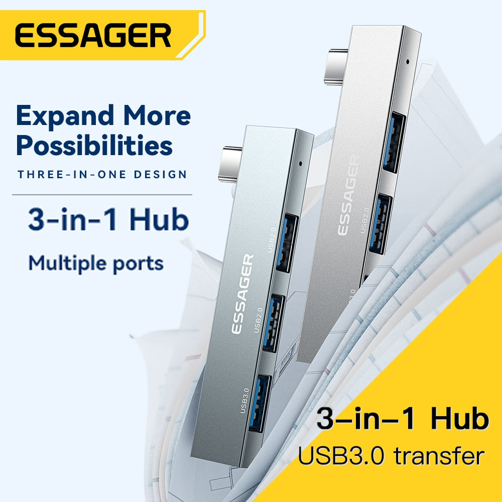 Essager USB C HUB 3.0 Type C 2.0 USB 4 Ports Multi Splitter Adapter OTG For Xiaomi Lenovo Macbook Pro 13 15 Air Pro PC Computer