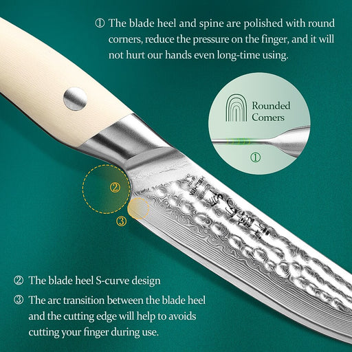HEZHEN 4PC Steak Knife Set 67 Layers Damascus Steel Ivory color G10 Handle Kitchen Knives Gift Box Cooking Tools