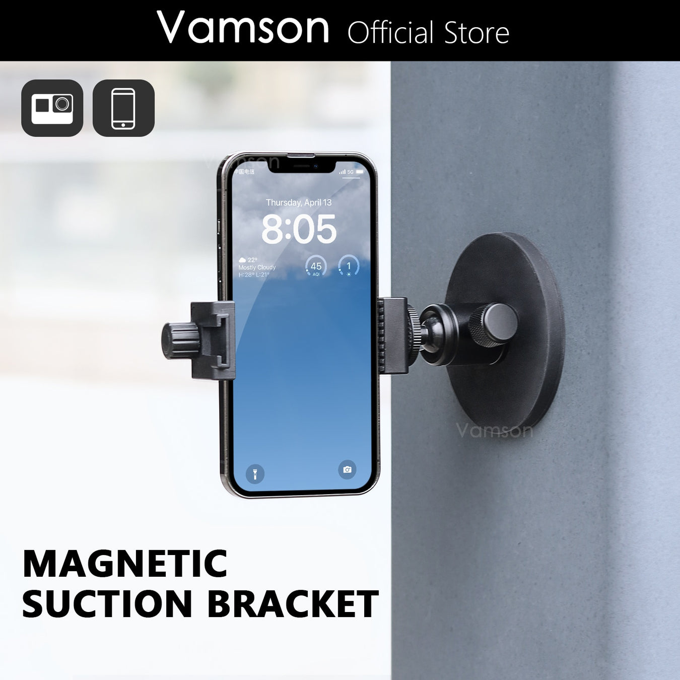 Vamson for Gopro Hero 11 10 9 Accessories Magnetic Base Mounting Bracket for Smart Phone for Gopro Hero 11 10 9 for Insta360 X3