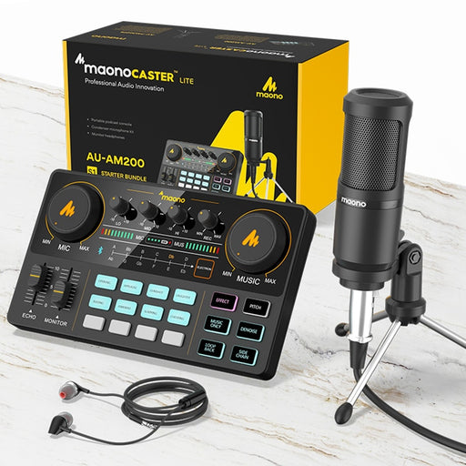 MaonoCaster Audio Interface Podcast Studio Sound Card Kit with Microphone for Live Streaming Recording Youtube PC\Phone,AM200-S1