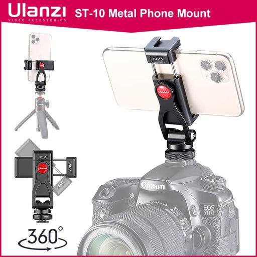 Ulanzi ST-10 Adjustable Metal Phone Mount DSLR Monitor Adapter Cold Shoe Smartphone Holder for LED Light Microphone