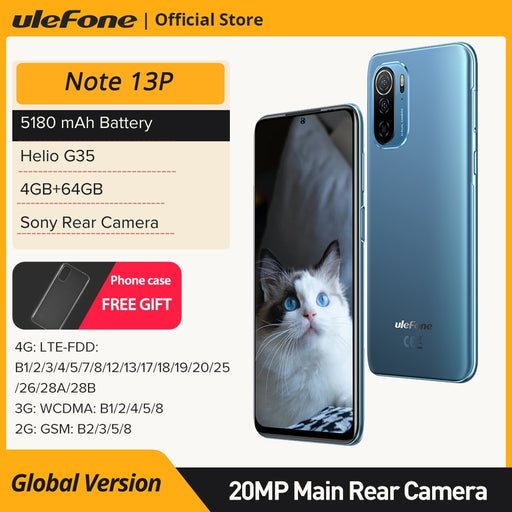 Ulefone Note 13P Smartphone Helio G35 5180mAh Android 11 4GB+64GB 6.5”FHD+ 4G Celular Phone 2.4G/5G WiFi 20MP Camera/NFC