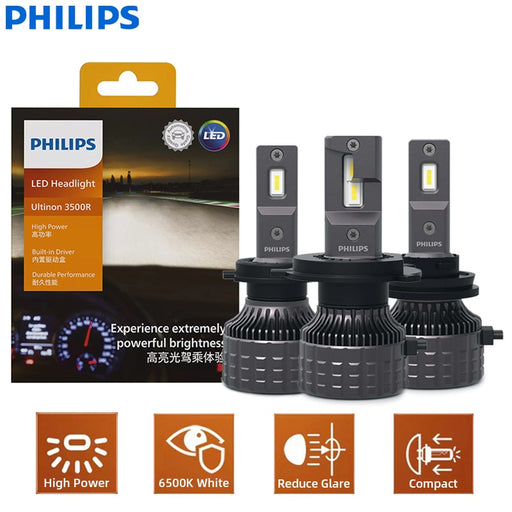 Philips Ultinon 3500R LED H4 H7 H11 HB3 HB4 HIR2 High Power 30W 2600LM Car Headlight 6500K White High Lumen Watt LED Lamps, Pair