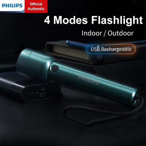 Philips SFL1236G 400 Lumens Portable Flashlight with Type C Cable Rechargeable 18650 Battery LED Flashlights for Self Defense Default Title