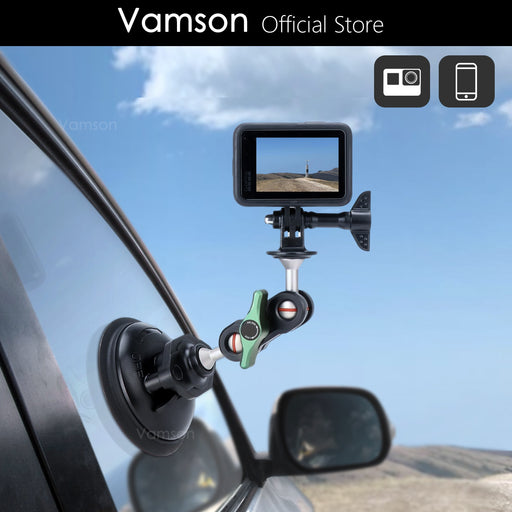 Vamson for Gopro Hero 11 10 9 Accessories Aluminium Alloy Car Mount Windshield Suction Cup for Insta360 X3 One X2 for Smartphone