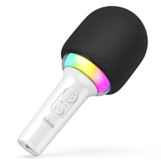 FIFINE Karaoke Microphone Wireless Bluetooth-compatible Handheld Mic with Built-in Speaker,Portable Singing Microphone for Party WHITE CHINA