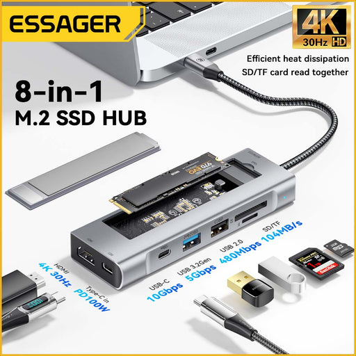 Essager 8 Ports USB C Hub With Disk Storage Function USB Type-c to HDMI-Compatible Laptop Dock Station For Macbook Pro Air M1 M2
