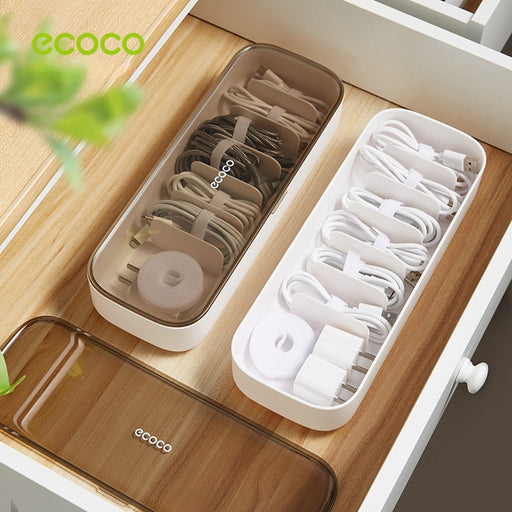 ECOCO Cable Storage Box Transparent Data Line Storage Container for Desk Stationery Multifunctional Headset Data Charging Line