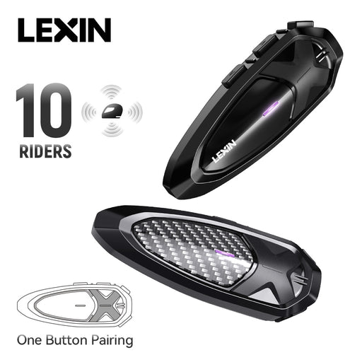 Lexin LX-GTX Intercom Moto Bluetooth One Button Pairing Motorcycle Helmet Headsets, Talk&amp;Listen to Music at the Same Time 2PCS