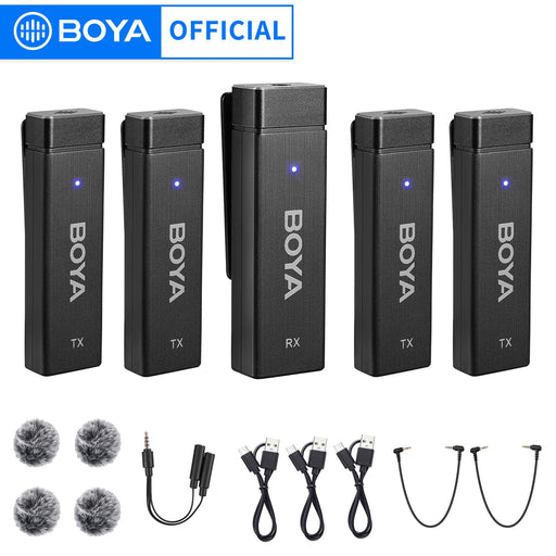 BOYA BY-W4 4-Channel Wireless Lavalier Lapel Microphone for iPhone Camera Samartphone Video Recording Podcast YouTube Streaming