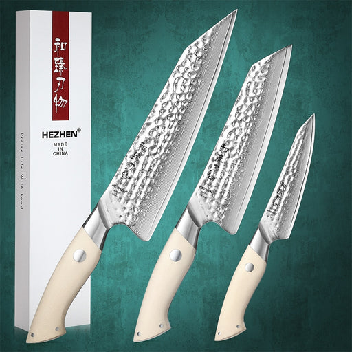 HEZHEN 3PC Knife Set Chef Knife Utility Knife 67 Layers Damascus Steel Kitchen Santoku Knives Cooking Tools Cutlery Default Title