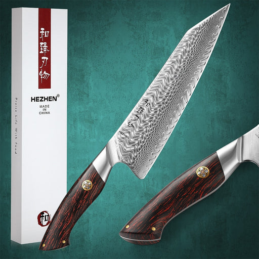 HEZHEN 8.3 Inch Chef Knife 73 Layers Damascus Steel Kitchen Knife Cooking Cutlery Powder Steel 14Cr14MoVNb Core Kitchen Tools