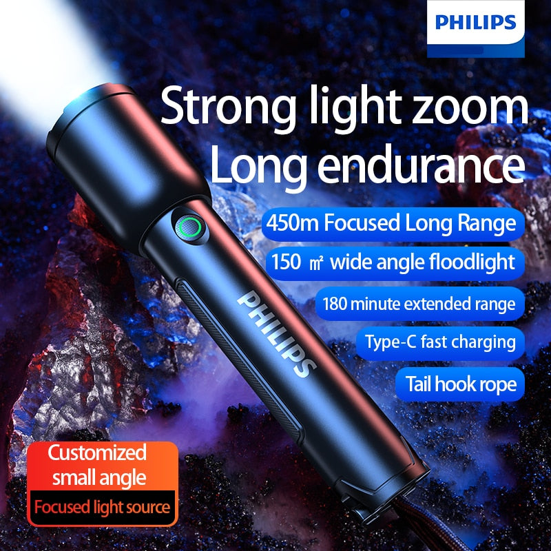 PHILIPS 2023NEW led flashlight camping lanterna fishing zoom 450m long-range sos Self Defense Default Title