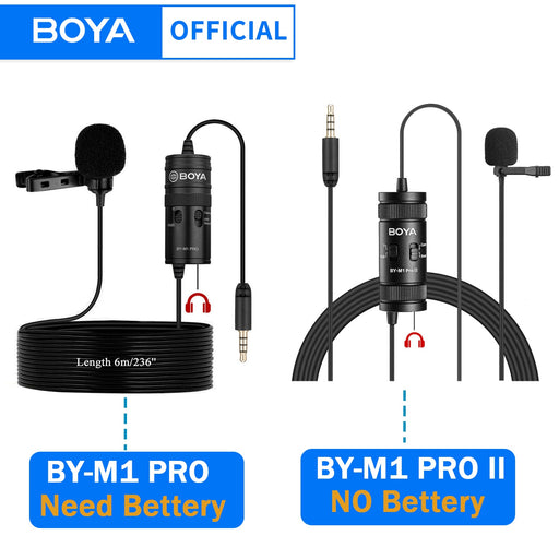 BOYA BY-M1 PRO/BY-M1 PRO II 3.5mm TRRS Wired Lavalier Lapel Microphone for Smartphone PC Camera Recording Youtube Live Streaming