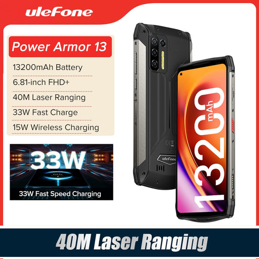 Power Armor 13 13200mAh Battery Ulefone Rugged Smartphone 256GB Android Waterproof Phone 6.81”FHD 2.4G/5G WLAN 33W Fast Charge